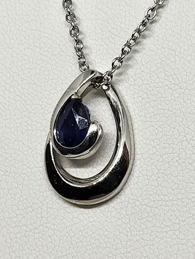 Blue Sapphire Pendant with Chain (Size 20) in Rhodium Overlay Sterling Silver 1.000 Ct.