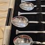 Rare Antique Cased Set of 6 Solid Sterling Silver Coffee Spoons. British Hallmarks Multi-Assay Set which Includes Closed Chester and Glasgow Marks Image 2