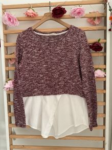 top Bershka size large burgundy top with white shirt base size large