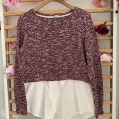 top Bershka size large burgundy top with white shirt base size large