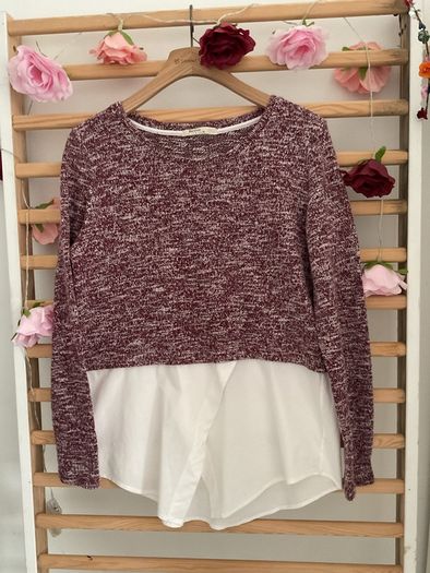 top Bershka size large burgundy top with white shirt base size large