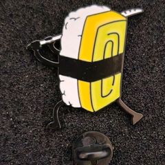 Samurai sushi, pin back badge.