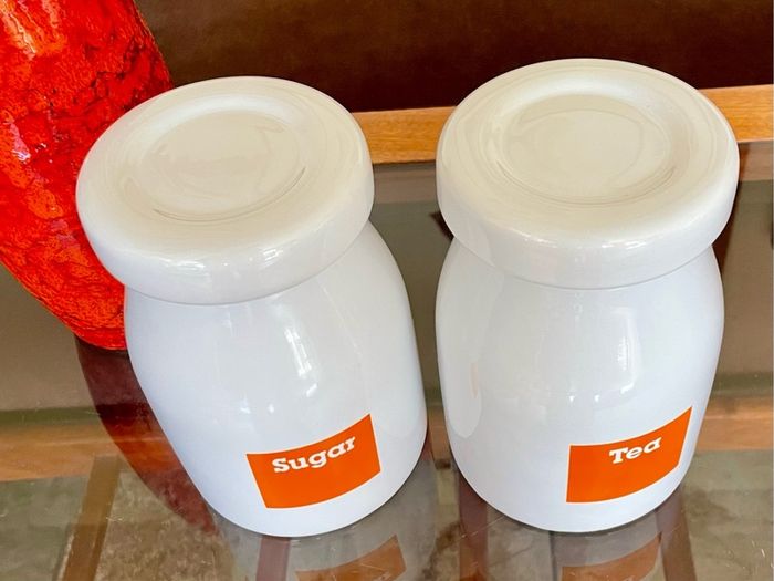 Vintage Typhoon Sugar and Tea Round Lidded Ceramic Jar Pantry Storage