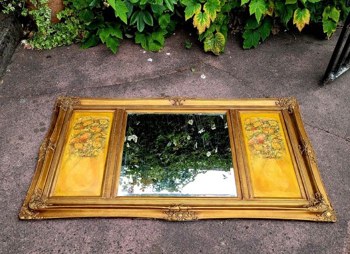 Antique giltwood overmantle with handpainted panels