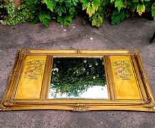 Antique giltwood overmantle with handpainted panels
