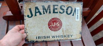Jameson irish advertising whiskey metal repo sign  ,,buyer collects or pays postage thank you, lovely advertising display item, nice for home bar or man cave pub restaurant etc, or present, sold as seen .