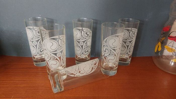 Fabulous Set of Six Vintage Irish Mist Celtic Design Etched/Frosted Highball Glasses, Made in Italy, Mint Condition