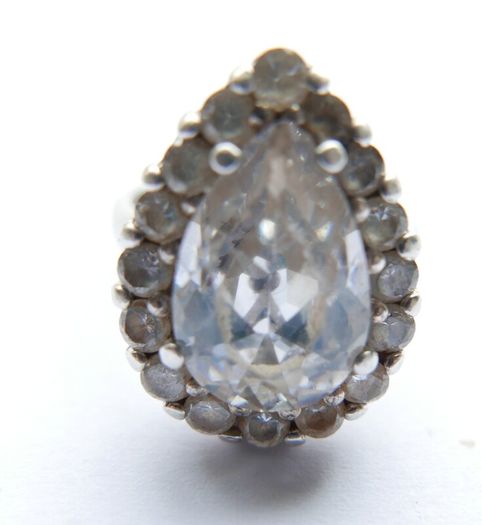 Vintage Sterling Silver 925 Big Stone Ring Women Champagne Crystal Cubic Zirconia 10g size Q1/2