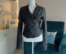 Ladies Black Faux Leather Jacket by Primark Size UK 10 / EU 38