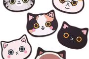 Cat Cup Silicone Coaster Mug - Rubber Mat for Wine, Glass, Tea- Best Housewarming Beverage, Drink, Beer- Home House Kitchen Decor - Wedding Registry Gift Idea (Black)