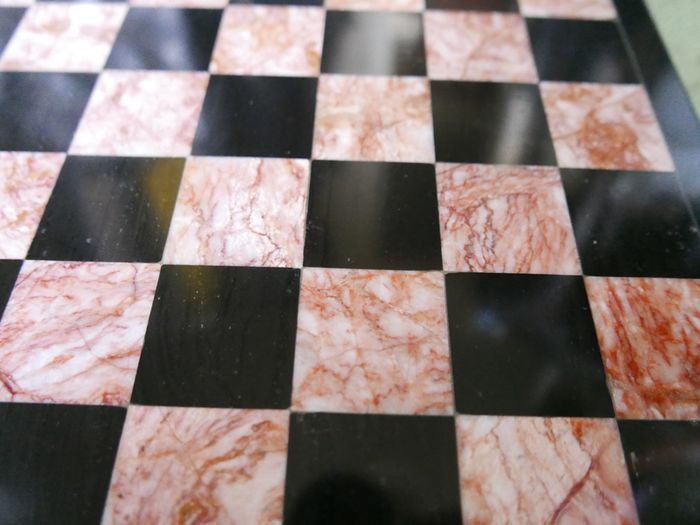 Vintage Marble Chess Board, 14 inch Marble Chess Board, 14 inch Pink and Black Checked Game board