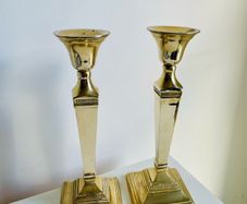 Pair of Vintage Heavy Solid Brass Candlesticks Regency Style 25cm