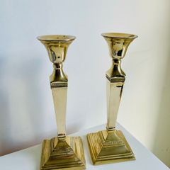 Pair of Vintage Heavy Solid Brass Candlesticks Regency Style 25cm