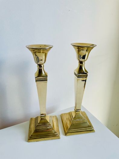 Pair of Vintage Heavy Solid Brass Candlesticks Regency Style 25cm
