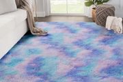 Small Soft Fluffy Tie-Dyed Shag Carpet, Non-Slip Washable Rug for Bedroom, Dorm, Kids Room, Lounge, Teal Purple, 90x150 cm