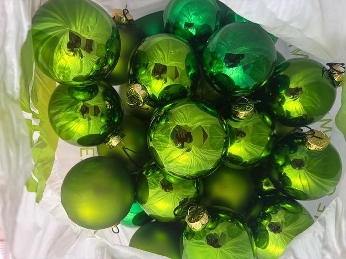 3 Dozen Green Xmas Baubles. ( Good Quality )