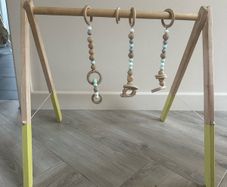 wooden baby play gym with teething toys