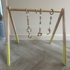 wooden baby play gym with teething toys