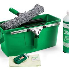 Window Cleaning Kit PRO Set Power Washer Sleeve, ErgoTec Squeegee, Bucket 12L, Liquid Glass Cleaner 1L, Safety Glass Scraper, Microfibre Cloth - Professional Window Cleaner Equipment