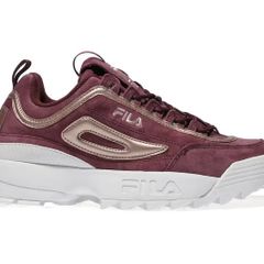 womens Fila Disruptors burgundy & gold suede