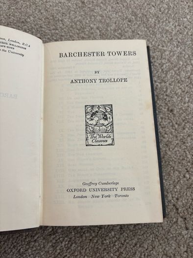 Oxford University Press World's Classics edition of Anthony Trollope's Barchester Towers