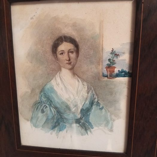 19th century watercolour of a young woman. Rosewood Frame