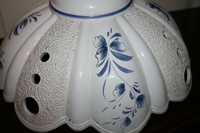 Vintage White and blue hand painted ceramic Ceiling Lampshade