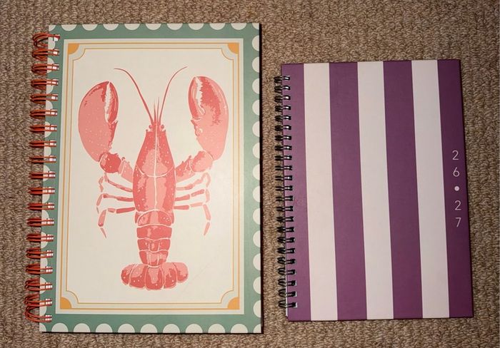 Lobster cover notebook and purple striped diary 2026-2027 mid-year academic diary brand new