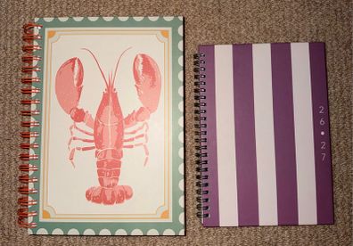 Lobster cover notebook and purple striped diary 2026-2027 mid-year academic diary brand new