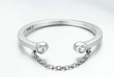 925 Sterling Silver Tassel Adjustable Clear CZ Ring