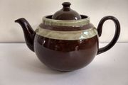 Fabulous Mid-Large Brown Betty Teapot, by Alcock, Lindley and Bloore, With Mint Green Mottled Stripes, Holds One Litre/ 1.75 Pints