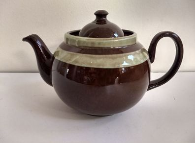 Fabulous Mid-Large Brown Betty Teapot, by Alcock, Lindley and Bloore, With Mint Green Mottled Stripes, Holds One Litre/ 1.75 Pints