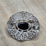 Vintage Sterling Silver 925 Filigree Black Onyx Brooch Pendant Image 2
