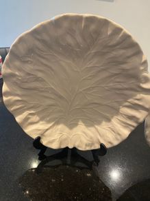 OKA White cabbage leaf pattern china 10.75  inches diameter plate .