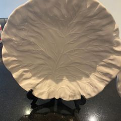 OKA White cabbage leaf pattern china 10.75  inches diameter plate .