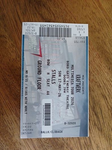 Kraftwerk ticket in stalls