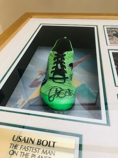 Usain Bolt Signed Puma Running Spike Shoe In 3D Frame