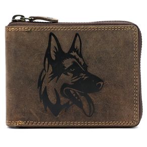 Wolf Man Leather Wallet Dark Brown Zip around