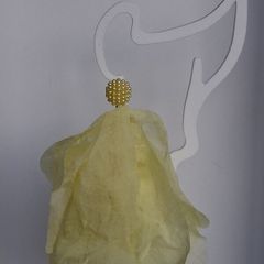 Lemon Yellow Pearl Cluster Stud Glass Inlay Extravagant Chiffon Petal Tassel Earrings