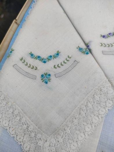 A Pair of Boxed Mid Century Estonia Opal Laced Hankerchiefs