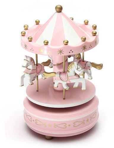 Brand New Music Box Wooden Carousel 4 Horse Mechanical Merry-Go-Round Wind-Up