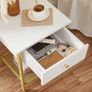 Bedside table, side table, with drawer and grid shelf, for bedroom, living room, modern, white-gold-colored Image 3