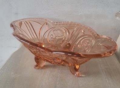 Pink Bowl Oval Shape Footed Bowl Art Deco