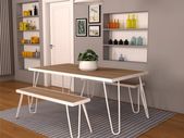 Novogratz Paulette Dinning set 1 Table with 2 Benches Metal Frame 88192WNOEUK White