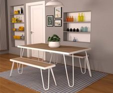 Novogratz Paulette Dinning set 1 Table with 2 Benches Metal Frame 88192WNOEUK White