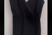 Black playsuit wrap effect with fringing large