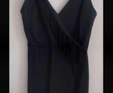Black playsuit wrap effect with fringing large