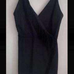 Black playsuit wrap effect with fringing large