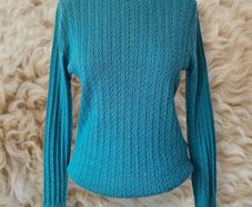 Castle of Ireland teal green cable knit wool jumper. Size 10-12. e90 RRP