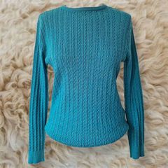 Castle of Ireland teal green cable knit wool jumper. Size 10-12. e90 RRP
